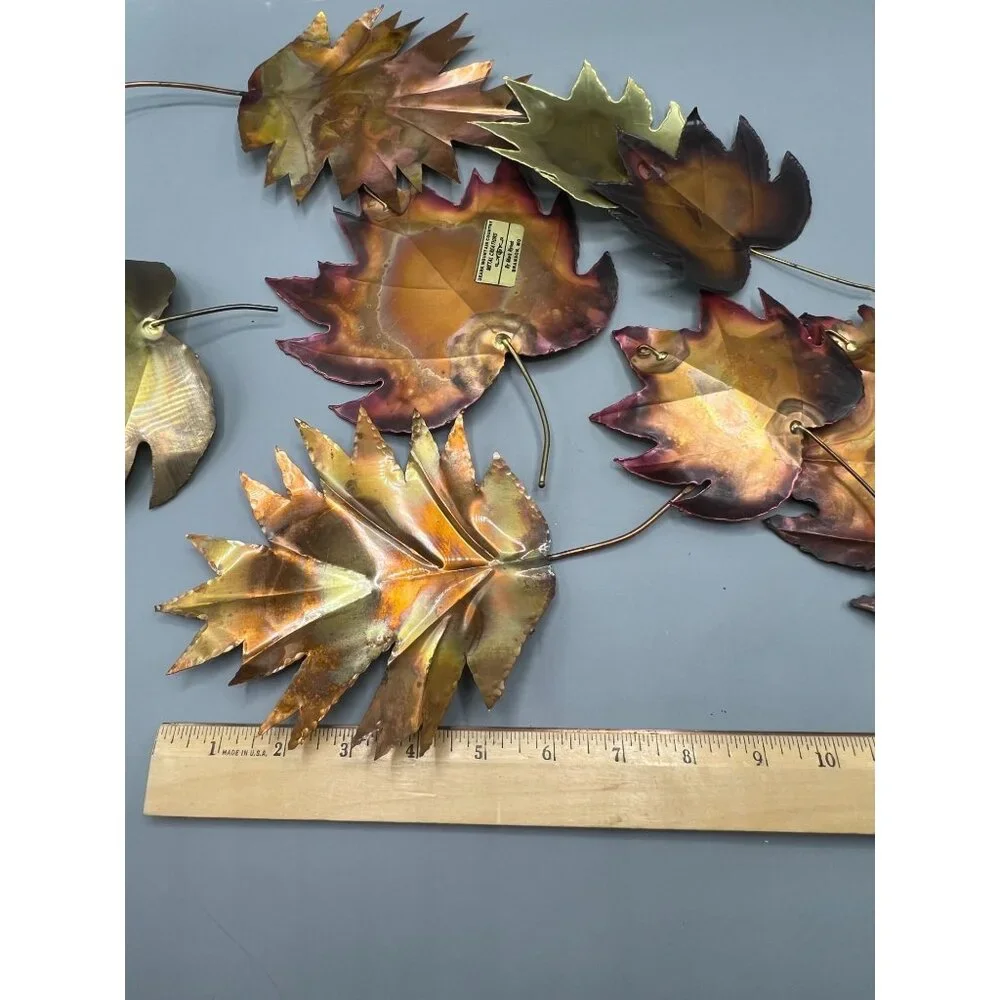 8 Handcrafted Metal Fall Leaf Copper Color Brass MCM Wall Art Ozark Mountain 6